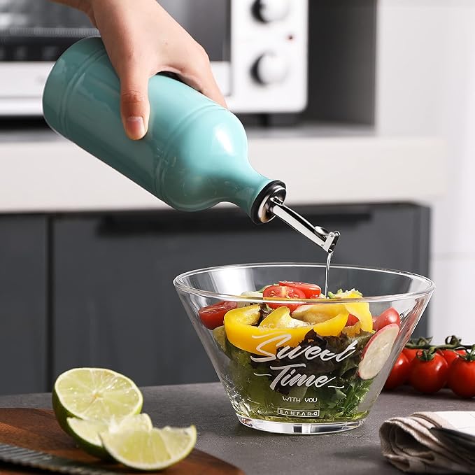 Sweejar Ceramic Olive Oil Dispenser Bottle, Opaque Oil Cruet Protects to Reduce Oxidation, Suitable for Storage Vinegar, Coffee Syrups & Other Liquids, Pack of 1, 15.5 Fl Oz(Turquoise)
