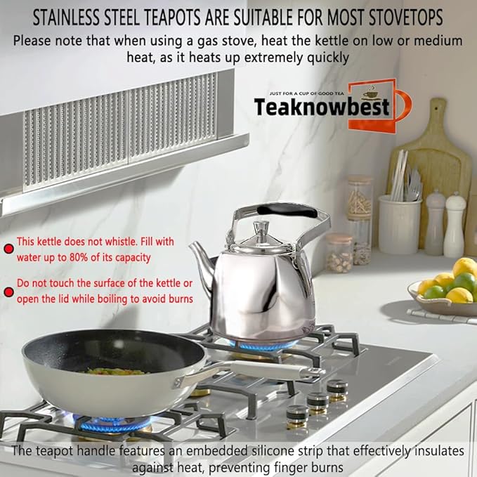 Stainless Steel Teapot with Infuser, Loose Leaf Tea Pot 50oz, Stovetop Safe Tea Kettle, Dishwasher Safe (1500ml)