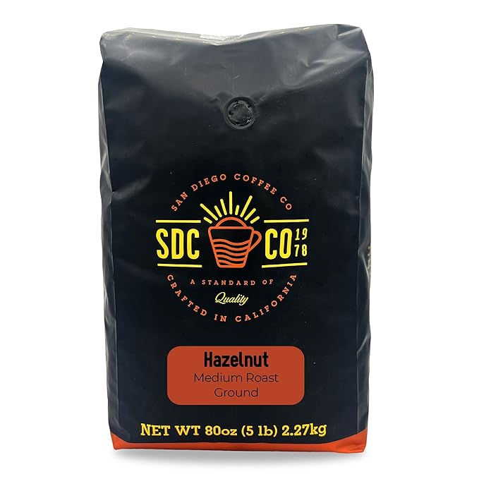 San Diego Coffee Hazelnut, Medium Roast, Ground Coffee, 5-Pound Bag Café molido tostado
