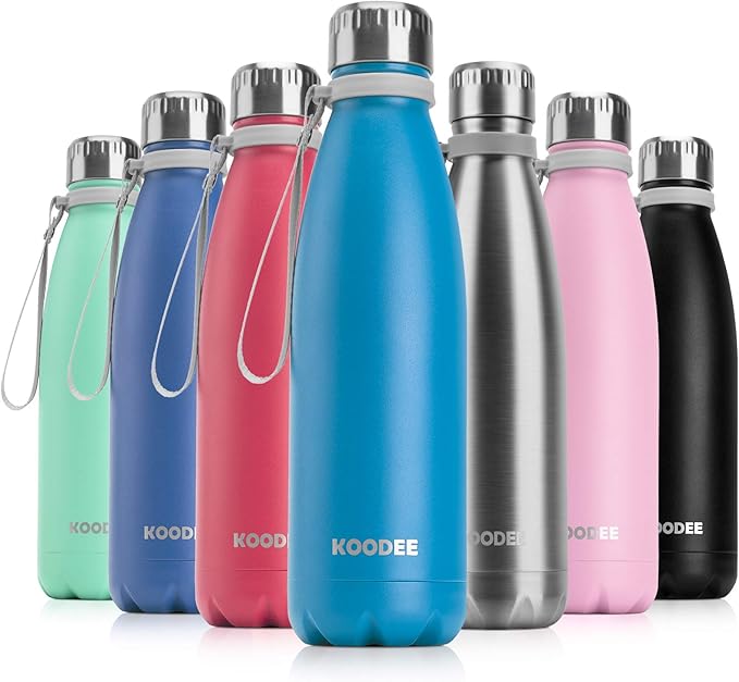 koodee Water Bottle-17 oz Stainless Steel Double Wall Vacuum Insulated Metal Water Bottle, Cola Shape Leak Proof Sports Water Bottle for Kids for School (Sky Blue)