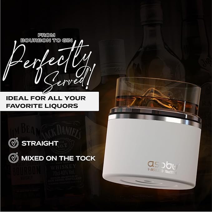asobu Whiskey Sleeve Glass – Insulated Bourbon Tumbler with Premium Rocks Glass, BPA-Free, Double-Wall Stainless Steel, Keeps Drinks Cold Longer, 10.5oz