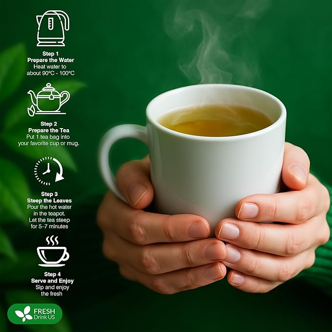 FreshDrinkUS, 24 Packs of Premium Herbal Support Tea – Ginseng Six Treasure Blend, 9 Powerful Ingredients, 10g/Bag – Men's Wellness Tea with Ginseng and Five Treasure Aid Root.