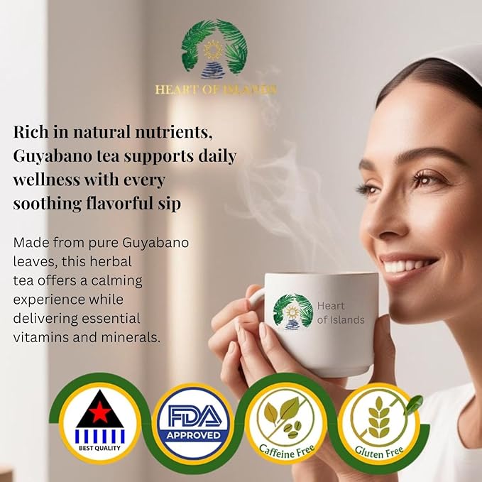 Heart of Islands KOSHER & HALAL Certified Soursop Tea Bags (2g Each) – Premium Guyabano (Graviola) Leaves from the Philippines – Organic Herbal Tea Bags Caffeine Free with Zero Calories 15 Count - Pack of 1