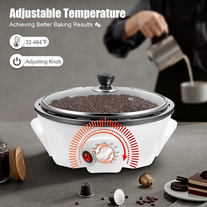 fagauhds Household Coffee Bean Roasting Baking Machine,110v 800w Electric Roaster, Honeycomb Pot Bottom/Different Temperatures (32-464℉), For Beginners And Coffee Enthusiasts,Capacity 500g/1.1lbs.