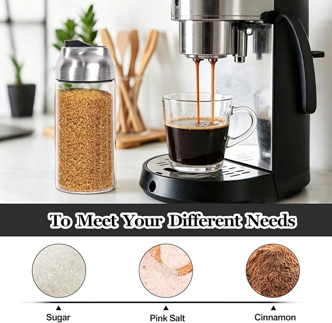 14oz Glass Sugar Dispenser with Spout - Refillable Pour Shaker for Coffee Bar, Tea Station & Table - Large Airtight Sugar Container for Kitchen Counter