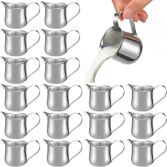 Honeydak Stainless Steel Bell Creamers Pitcher Mini Cup Container Espresso Shot Frothing for Serving Milk Coffee Cream for Restaurant Cafes Home (18 Pcs,2 oz)