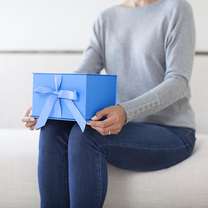 Hallmark Medium Gift Box with Lid and Shredded Paper Fill (Blue 7 inch Box) for Birthdays, Graduations, Anniversaries, Father's Day, Christmas, Valentine's Day, All Occasion