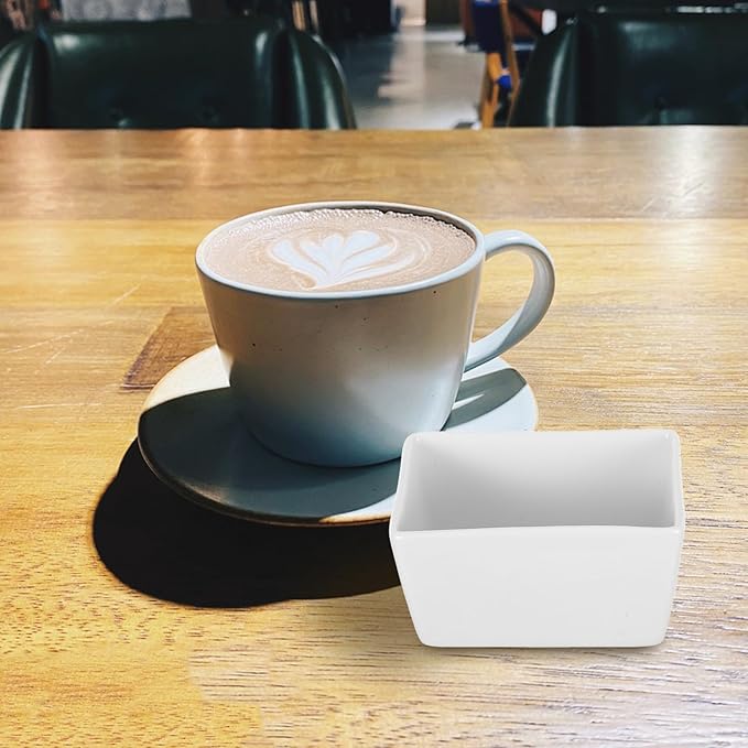 Rectangular Ceramic Sugar Holder and Sugar Cube Container 170Ml White Porcelain for Coffee Station and Kitchen 2Pcs Set