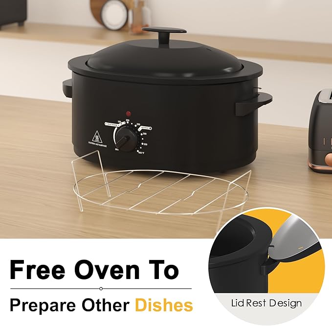 8 QT Electric Roaster Oven with Self-Basting Lid, Turkey Roaster Oven with Defrost Warm Function, Removable Pan and Rack, Black
