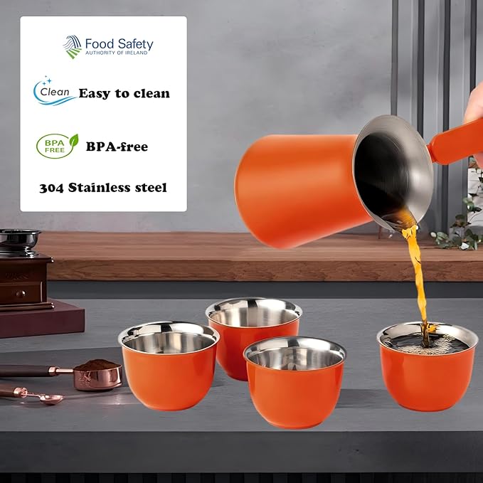 UNISWEET Turkish Coffee Pot Set- Coffee Maker, Briki Greek Turkish Pot with 4 Small Cups, Arabic Tea Pot, Cezve/Ibrik Coffee Pot for Stovetop(1 pot and 4 small cups)