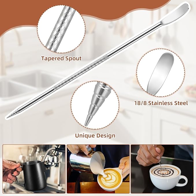 4 Pcs Espresso Accessories Kit with Espresso Cups with Handle, Milk Frothing Pitcher and Latte Art Pen Stainless Steel Cappuccino Machine Accessories for Coffee Bar(Black,100ml, 350ml)