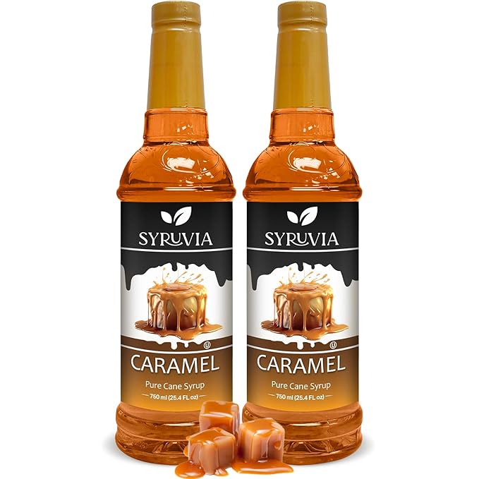 Syruvia Caramel Coffee Syrup – 25.4 fl oz – Syrup for Coffee, Lattes, Shakes, Smoothies, Desserts – 100% Vegan, Gluten Free, Kosher Delicious Coffee Syrup (Pack of 2)