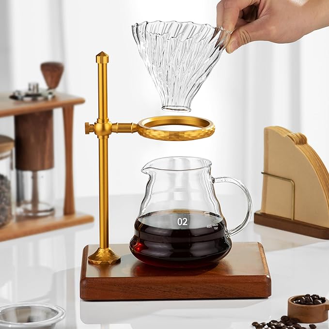 Pour Over Coffee Stand - Adjustable Wooden Dripper Stand for Pour Over Coffee Station, Compatible with Coffee Kettle & Filter, Multi-Functional Coffee Maker Base