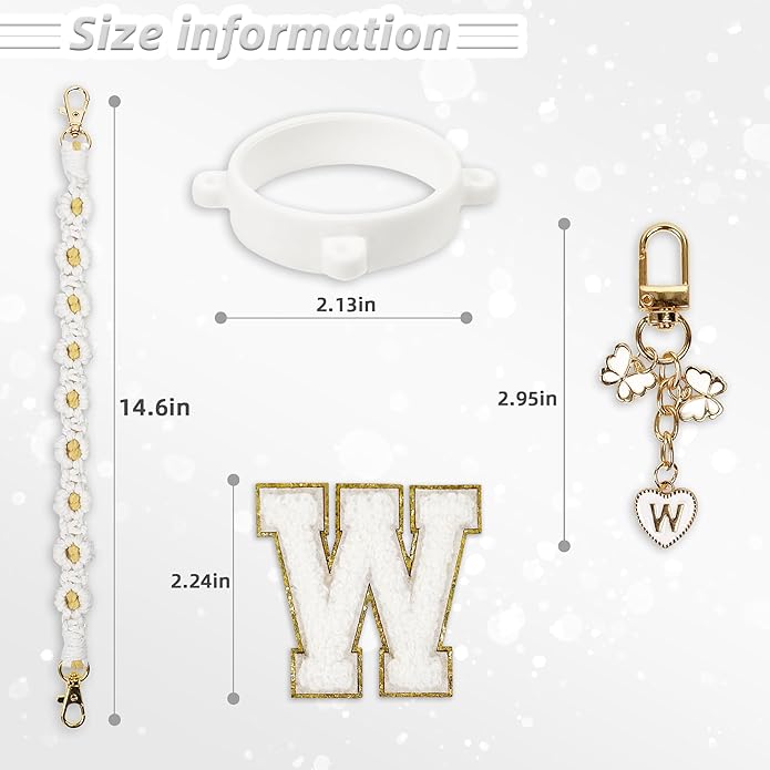 Compatible with Owala Water Bottle Accessories, Cute Letter Charm Set with Boho Handle Strap, Monogram Sticker, Silicone Ring, Keychain Decoration, for FreeSip 24 32 40oz, Owala Kids, Tumbler Gift