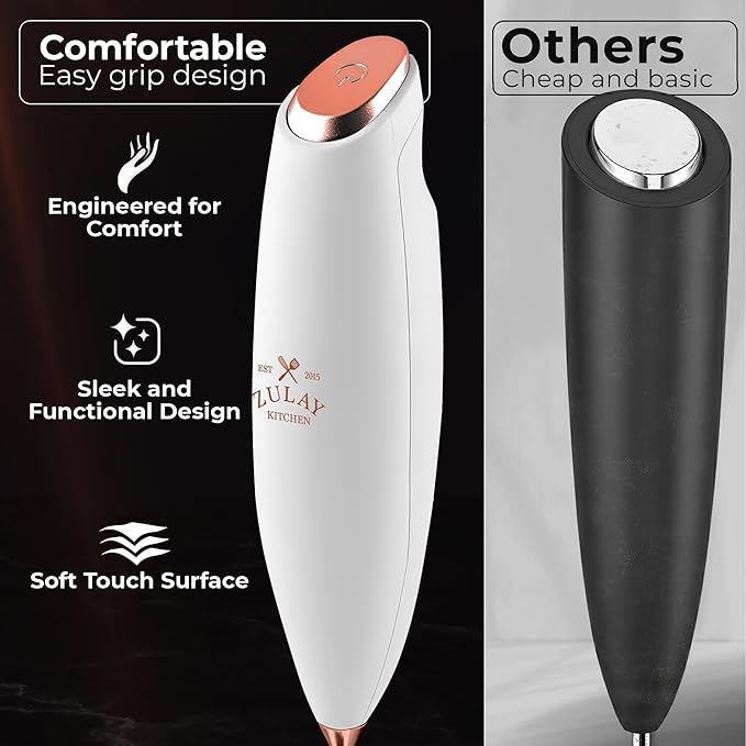 Zulay Kitchen Patented Tornado Triple Whisk Milk Frother with 4 Duracell Batteries – Handheld Foam Maker for Coffee, Lattes, Matcha & Hot Chocolate – Rich, Creamy Froth in Seconds