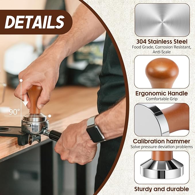 Ferrochef 7 Pcs Espresso Accessories Kit, 51 mm Coffee Tamper Set Espresso Machine Accessories Coffee Tamper Wdt Tool Dosing Funnel Puck Screen Brush Tamping Station for 51 mm Barista Tools