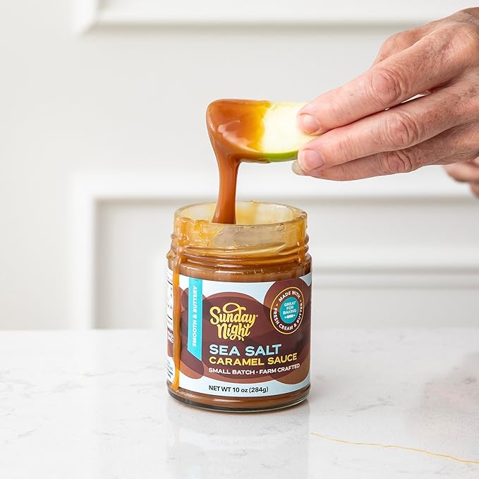 Sunday Night Foods Sea Salt Caramel Sauce, Smooth Buttery Dessert Topping, Made with Fresh Cream and Butter, Contains Milk, Gluten Free, 10oz