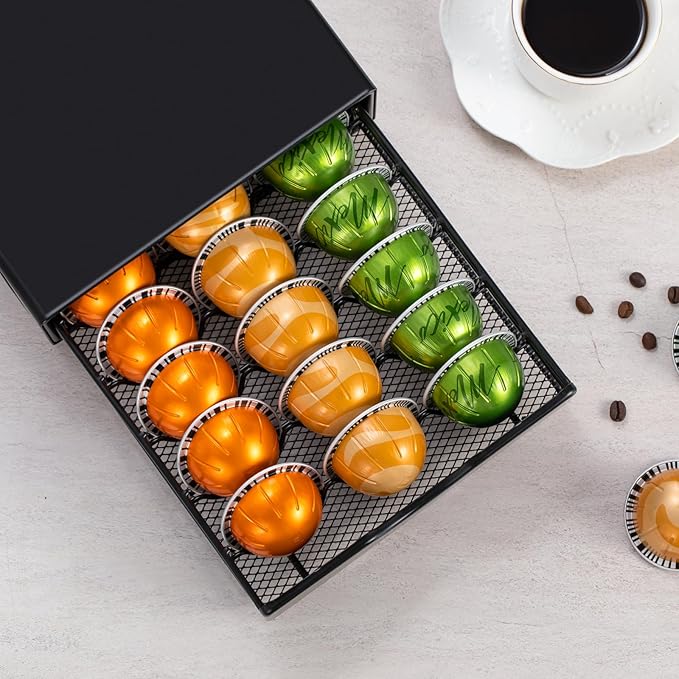 ZCDCP Pod Holder - Modern Sleek Black Metal Capsule Organizer for Nespresso Pods, Stylish Coffee Machine Stand for Coffee Bar, Office or Home Kitchen(30 Pods Capacity)