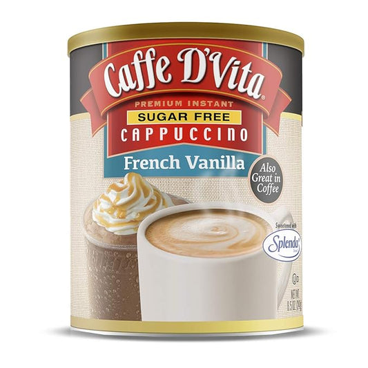 Caffe D'Vita Sugar Free French Vanilla Cappuccino - Instant Coffee Powder Mix, Gluten Free, No Cholesterol, No Hydrogenated Oils, 99% Caffeine Free - 8.5 Oz Can