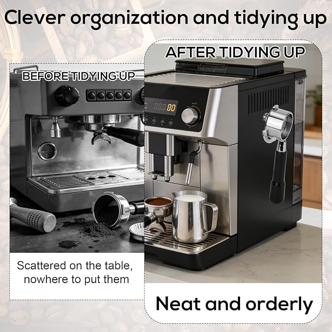 2-Pack Magnetic Coffee Portafilter Holder, Espresso Handle Hook for Metal Walls Espresso Accessories Organizer Tool Compatible with Ninja Luxe Cafe & Breville Machines