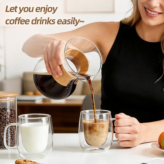 12 OZ Glass Coffee Mug Pack of 2, Double Wall Glass Mug with Handle Insulated Clear Glass Coffee Cup for Espresso, Cappuccino, Latte, Americano, Tea