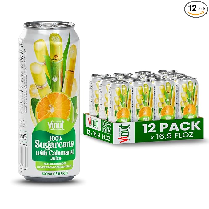 VINUT 100% Sugarcane with Calamansi Juice, No Added Sugar, Not From Concentrate, 16.9 fl oz (500 mL) Can, Pack of 12