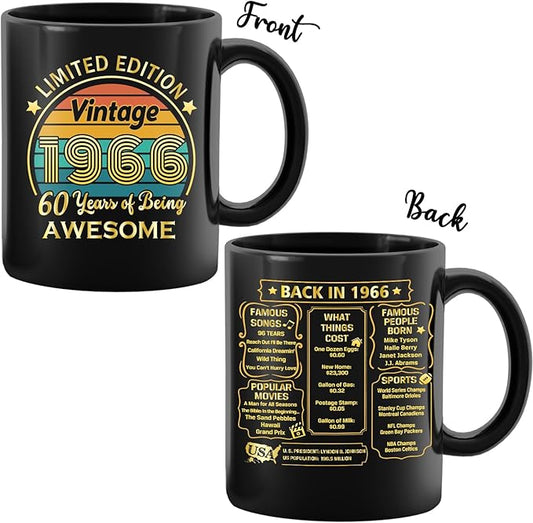 QUPT 60th Birthday Gifts for Women Men, 60th Birthday Gifts for Him, 1966 Birthday Gifts for Women Men, 60 Years Old Gifts, 1966 Birthday Gifts for Her Him, 60th Birthday Presents Coffee Mug