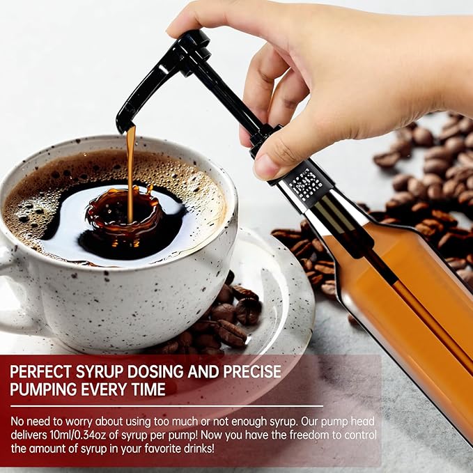 8 Pack Coffee Syrup Pump Dispenser,Black Syrup Pumps for 750ml/25.4oz Bottles,Precise Dispensing for Liquid and Pastes,Ideal for Home Bar,Café and Restaurant
