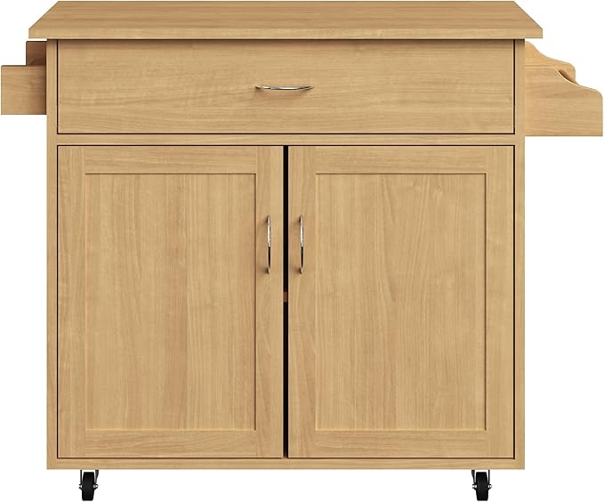 Kitchen Island with Spice Rack and Storage Cabinet - Rolling Cart with Drawers for Coffee Bar, Additional Counter Space, or Storage by Lavish Home (Oak)