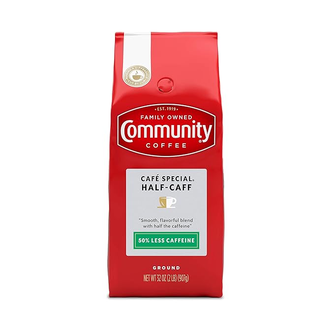 Community Coffee Café Special Half-Caff Ground Coffee, Medium Dark Roast, 32 Ounce Bag (Pack of 4)