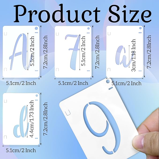 Letter Stencils Interlocking Stencil Kit Reusable Boutique Calligraphy Stencil Includes Upper and Lowercase Letters Numbers Symbol for Painting on Wood,Wall,Fabric,Glass,Paper(2 Inch)