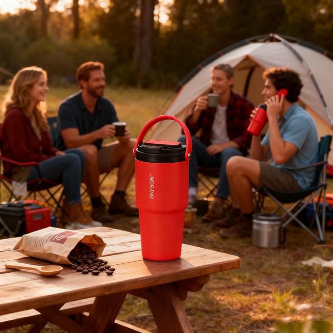 minkah Insulated Stainless Steel Coffee Tumbler,20 oz Reusable Iced Coffee Cup, Hot Coffee Travel Mug (Orange+Grey)