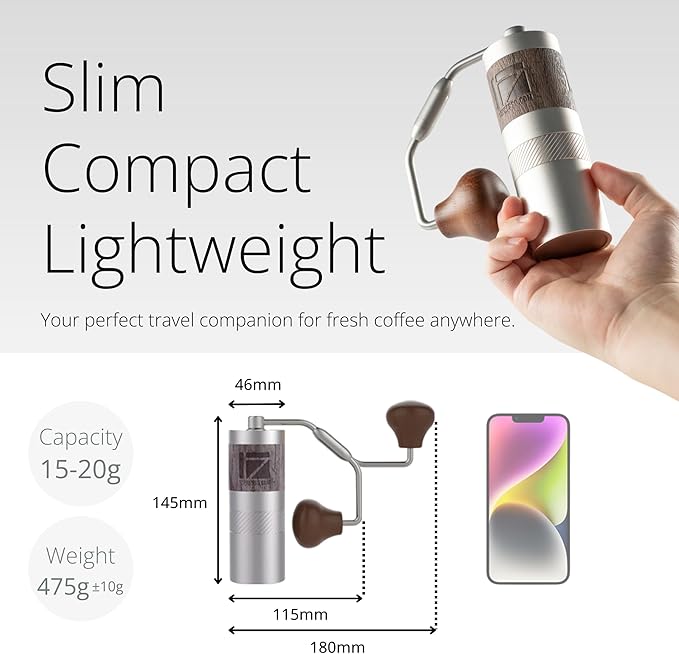 1Zpresso Q Manual Coffee Grinder with Stainless Steel Conical Burr, Foldable Handle for Drip, French Press, Cold Brew, Travel