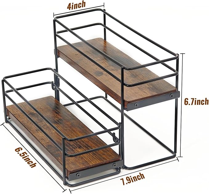 AUATRONNE 6 Bottle Capacity Coffee Syrup Rack Organizer, 2 Tier Coffee Syrup Stand Shelf, Storage Shelves for Coffee Bar, Small Wine Rack for Bar Family Storage for Syrup Wine Dressing