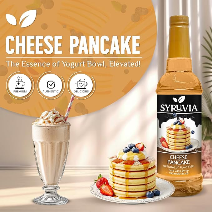 Syruvia Coffee Syrup, Cheese Pancake Flavored Syrup for Drinks, Lattes and Desserts – 25.4 fl oz, With Pump