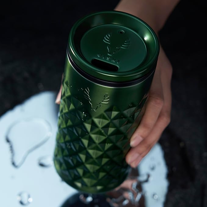 Viski Paragon Stainless Steel Highball Tumbler Cup with Lid, Insulated Ceramic Lined Metal Cocktail Glass for Patio, Outdoor Party, Wedding Gifts, Drink Lover Gifts, 16 oz Set of 1, Satin Green