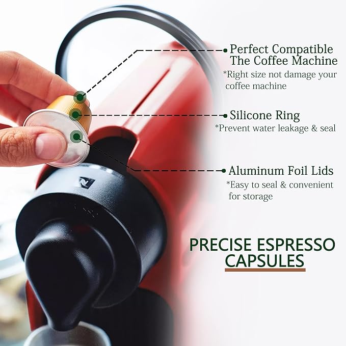 Espresso Capsules Disposable Coffee Pods For Nespresso Original Line,Fillable Empty Aluminum Foil Coffee Filter Capsule,Replacement Pods Kit For Nespresso Coffee Machines (120 Pods+120 Seals Lids)