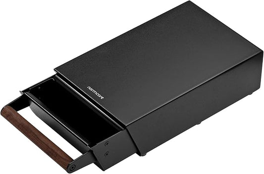 Normcore Espresso Knock Box, Under Grinder Knock-out Drawer with Walnut Wood Hand, Shock Absorbing Removable Knock Bar and Non-Slip Base, 304 Stainless Steel, Size: M