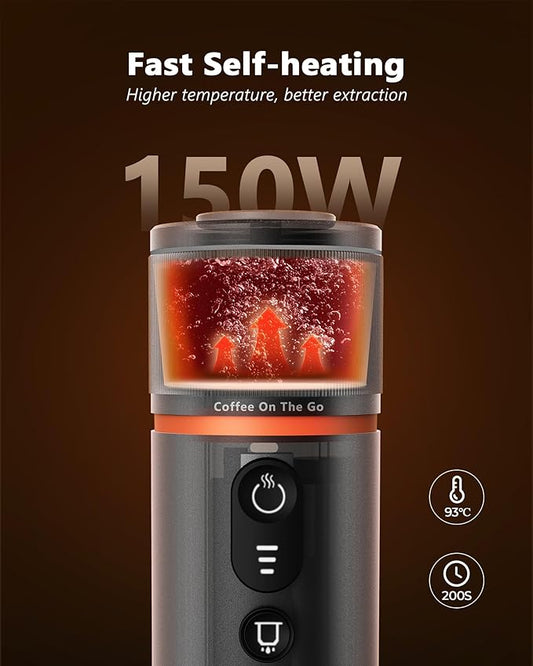 CONQUECO Portable Espresso Machine Travel: 12v Car Coffee Maker Set with Battery for Camping - Small Electric - 2.5 Mins Heating - With Ground Coffee & NS Capsule & Handbag for RV, Hiking, Office