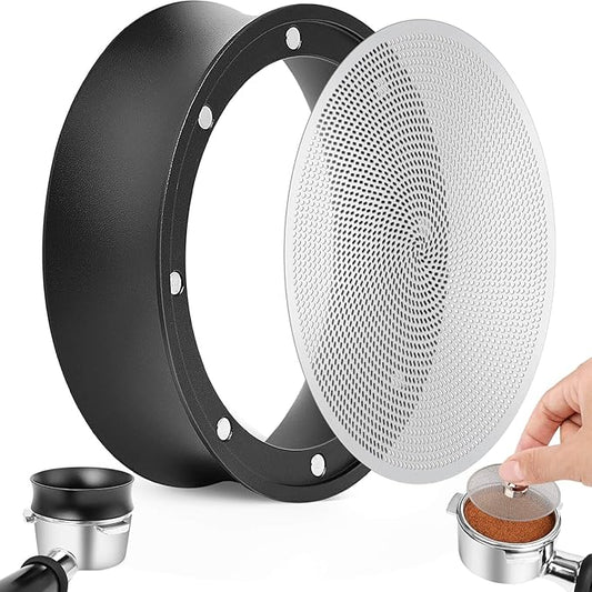 51mm Magnetic Dosing Funnel and Puck Screen Set - Espresso Coffee Dosing Ring, 19mm Anodized Aluminum with 8 Neodymium Magnets Compatible with 51mm CASABREWS/Delonghi Decica Portafilter (Black)