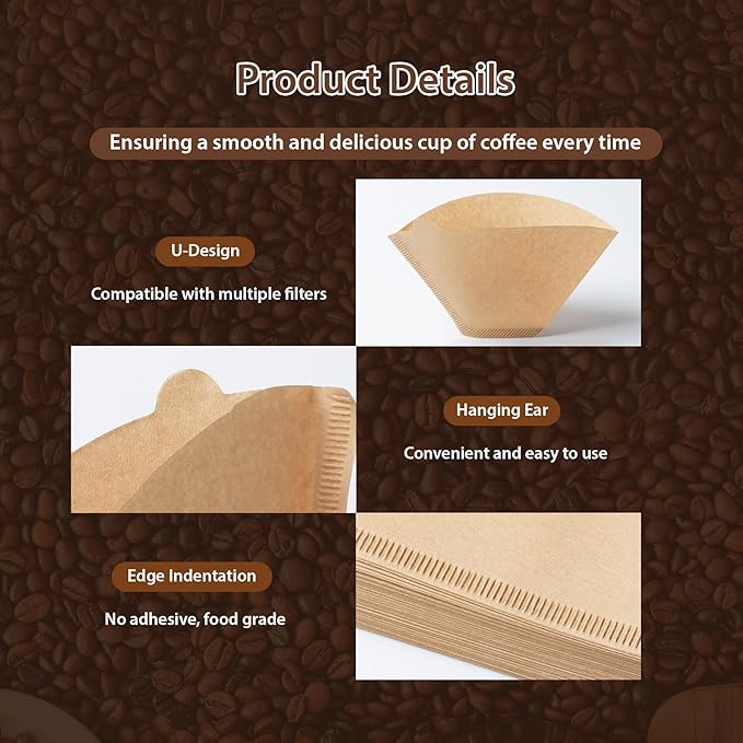 PakTalk 200 Count Cone Coffee Filters #4, Natural Brown Paper Cone Shaped Coffee Filters for Pour Over and Drip Coffee Maker (100 Count, Pack of 2)