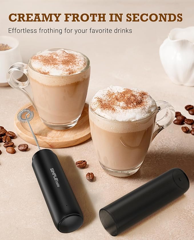 SIMPLETaste Milk Frother Wand Rechargeable Handheld Drink Mixer, USB-C Electric Whisk with Stainless Steel Whisk for Coffee, Lattes, Cappuccino, Matcha, Hot Chocolate&Creamer
