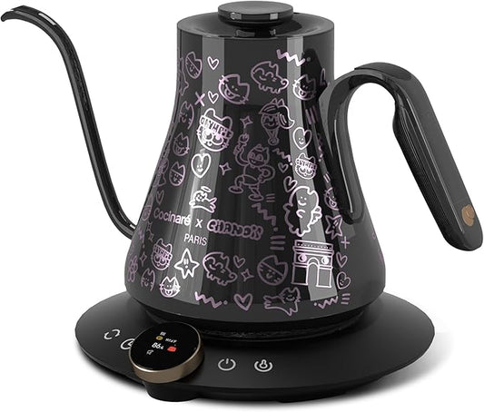 Cocinare Collab Collection Chanior Black Gooseneck Electric Kettle, ±0.5℉ Precise Temperature Control for Pour-Over Coffee & Tea, Quick Heating 1500W, Stainless Steel Interior, 0.9L
