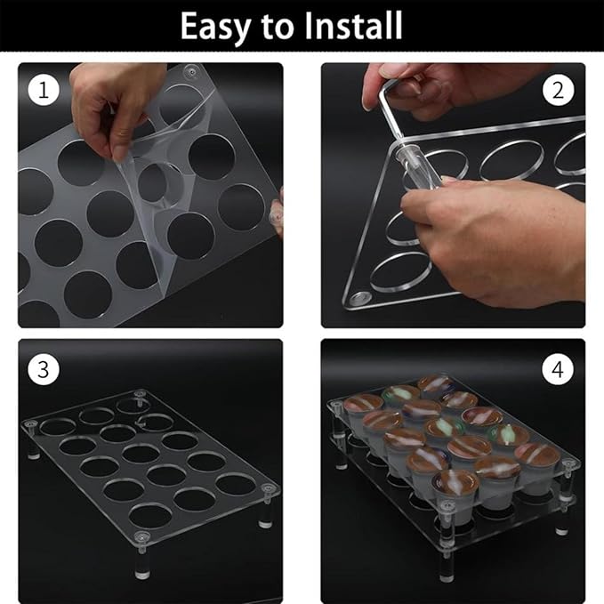 2 Set Acrylic Coffee Pod Holder, 15 Slots Flat Countertop Organizer, Transparent Coffee Capsule Storage Tray for YX037, Space Saving Drawer Style