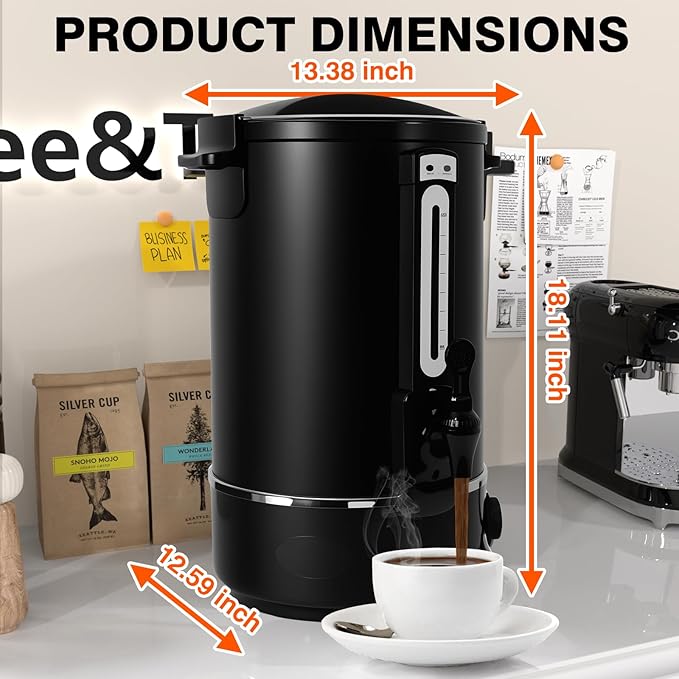 Nalison Commercial Coffee Urn, 110-Cup 16L Fast Brew Stainless Steel Hot Beverage Dispenser ，Electric Hot Water Urn for Wedding, Party, Catering with Easy Cleaning. Black Dispenser (Double Wall)