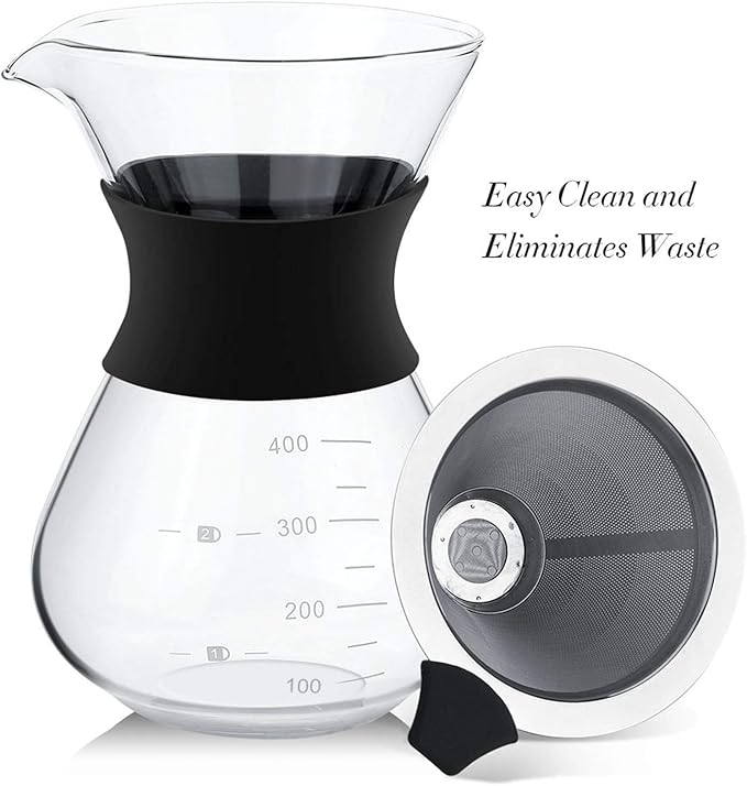 Coffee Maker Pot,Replacement Glass Carafe Airtight Cold Brew Iced Coffee Maker and Tea Infuser with Spout Brewing Glass Carafe with Removable Stainless Steel Filter Coffee maker Pot