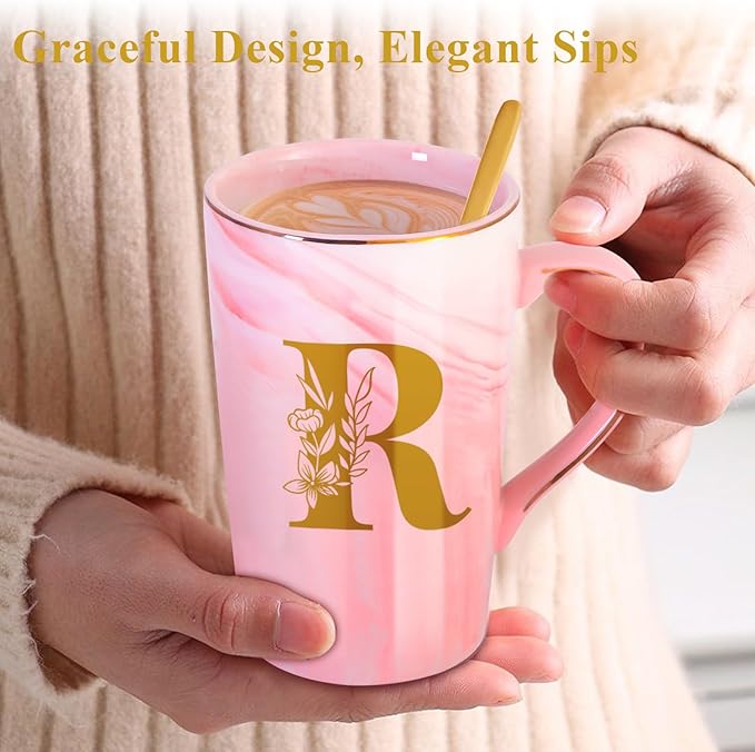 Personalized Ceramic Coffee Mug with Lid Tea Cup Happy Birthday Christmas Xmas Day Holiday Gift for Female Boss Teacher Aunt Big Small Sister in Law Mother Stepmother Wedding Groom Bride Officiant,R