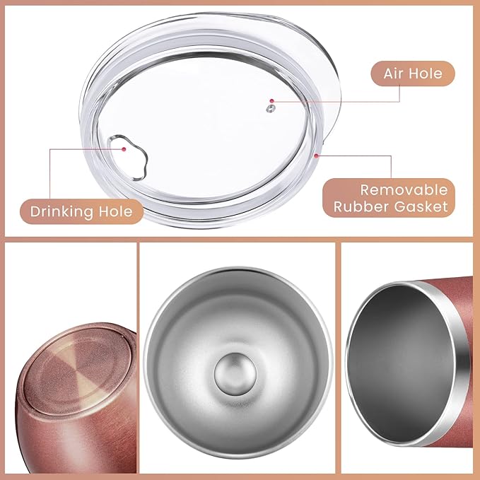 16 Pack Stainless Steel Wine Tumblers 12 oz Insulated Vacuum Wine Cup Set Double Wall Stainless Steel Stemless Mug Glasses for Coffee Soda Whiskey Outdoor Travel (Rose Gold)