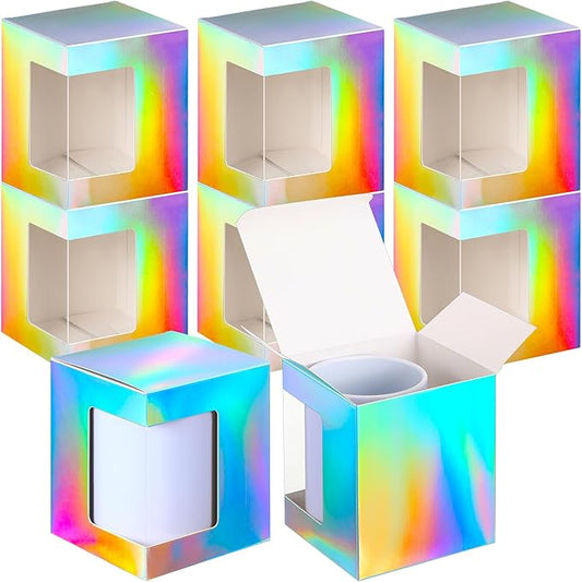 Harloon 24 Pcs Mug Boxes for Gifts Coffee Box for Blanks Sublimation Mugs Packaging 11oz, 12oz, 15oz Transparent Ceramic Coffee Cups Gift Box(Laser Color)