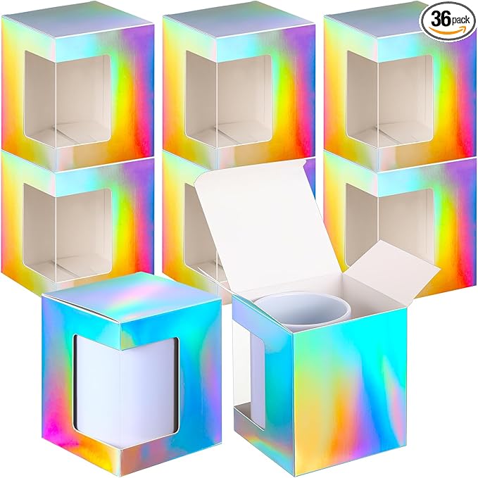 Harloon 36 Pack Mug Boxes for Gifts Coffee Mugs Boxes Gift for Shipping Sublimation Transparent Wine Glass Gift Packaging Box for Blanks 11oz, 12oz, 15oz Wrapping(Laser)